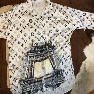LV Inspired Mens Short Sleeve Button Down Shirt